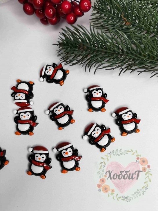 Кабошон акриловый "Пингвин НГ" 2,9см (черный) №Д